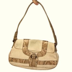 Tods Purse white cream tan leather snakeskin detailing hand bag DesignerTods bag